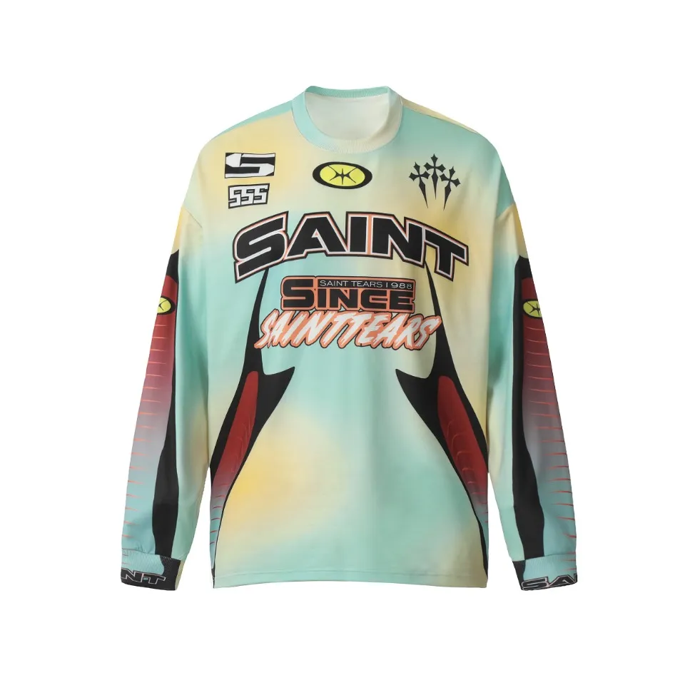 Saint michael tears all-over printed long-sleeved vintage autumn and winter T-shirt Style number: 117 Size: M L XL Wholesale price: 136 Color: blue yellow